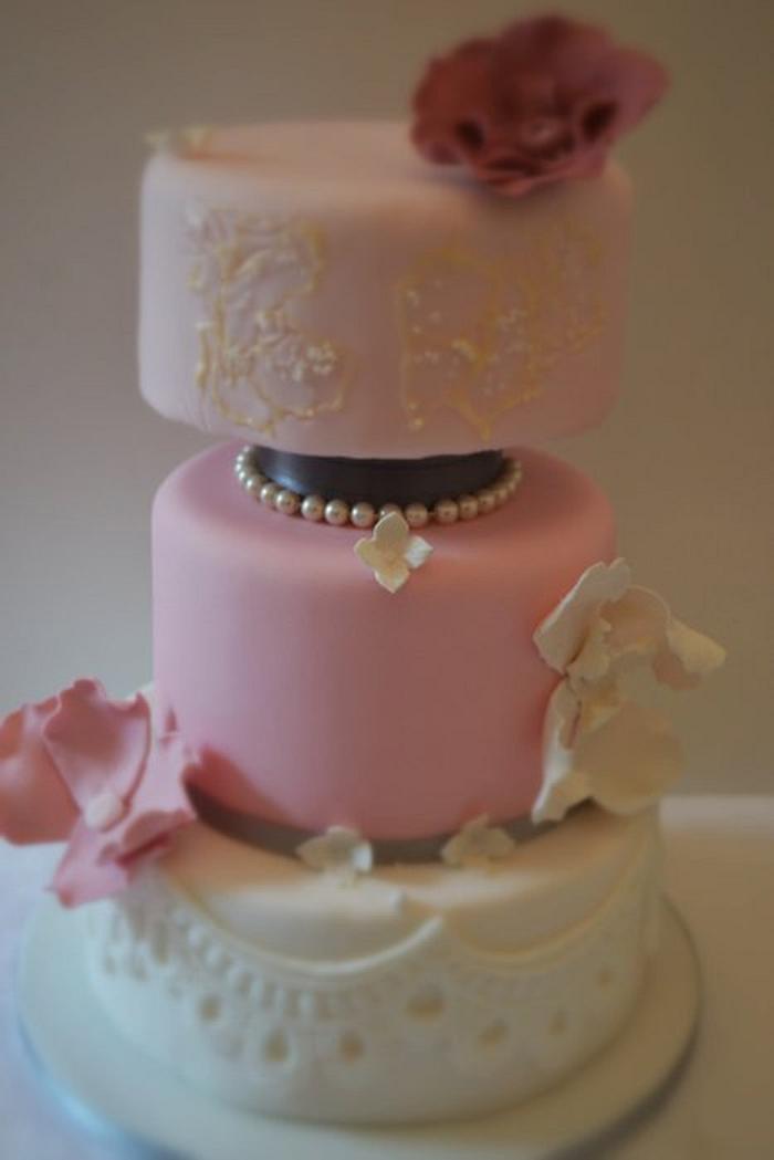 Wedding Cake: Pink white & grey