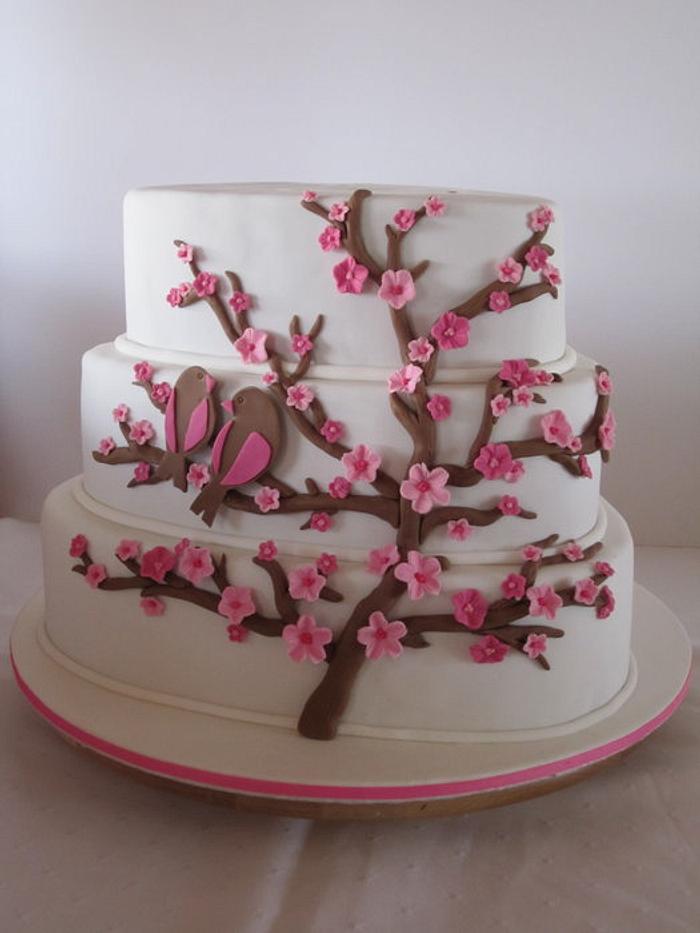 3 tiered Cherry Blossom Wedding Cake