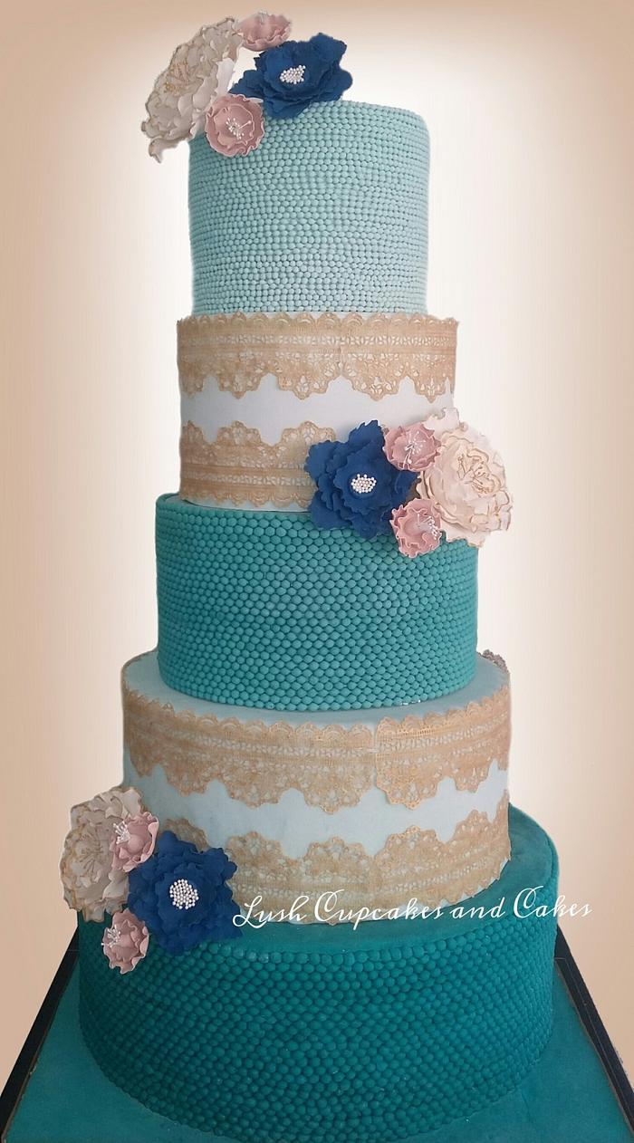 Ombré Beads and Gold Lace Birthday Cake