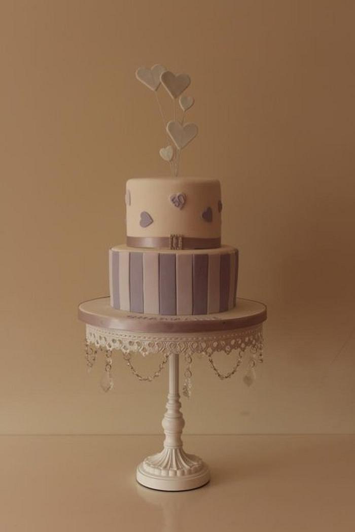 Lavender stripe and heart cake 