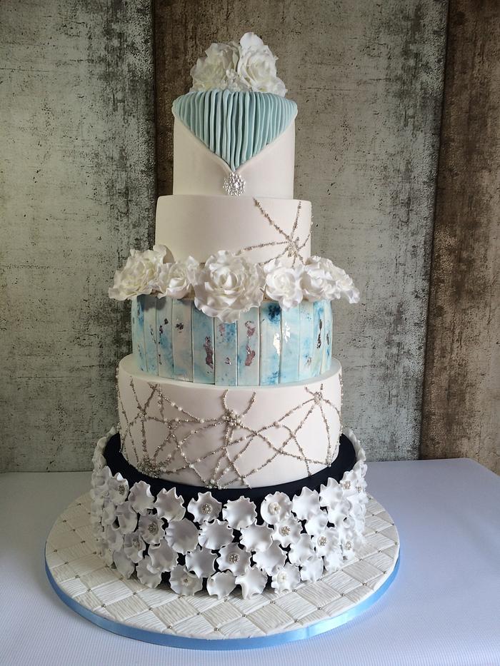 Blue & Silver Wedding Cake