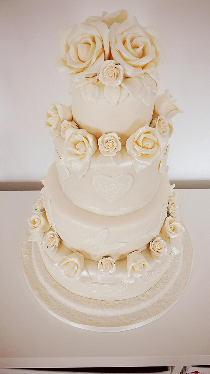 4 tier Rose wedding cake