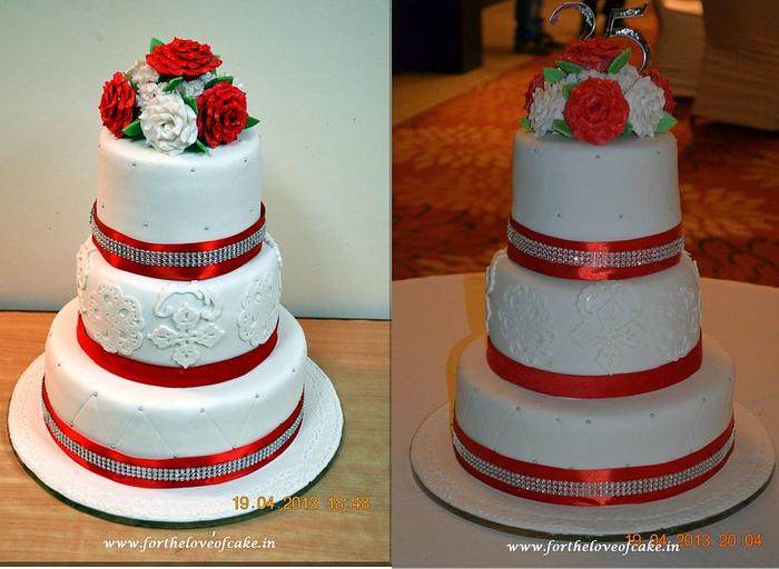 Red and white roses wedding / anniversary cake