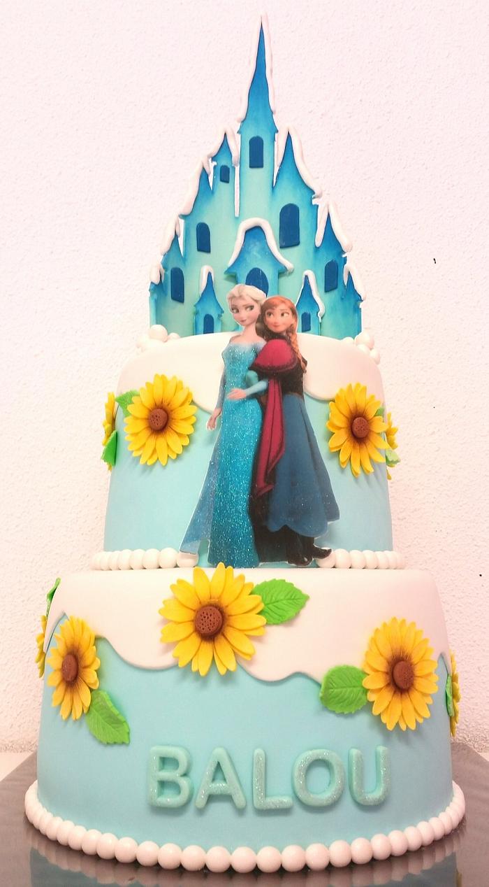 Frozen castle Elsa Anna cake