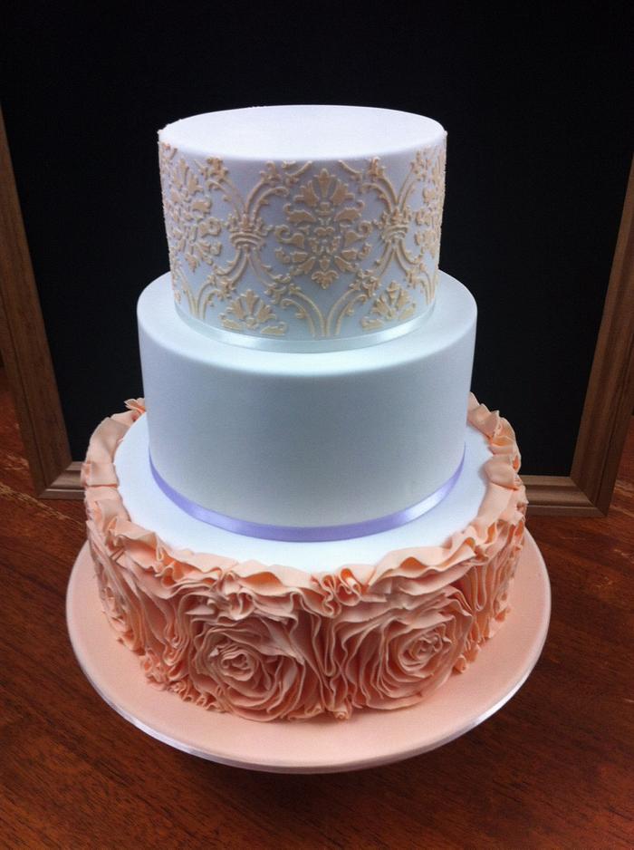 Apricot ruffle rose wedding cake