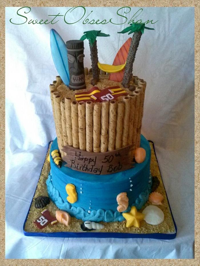 Luau/Redskins Birthday Cake