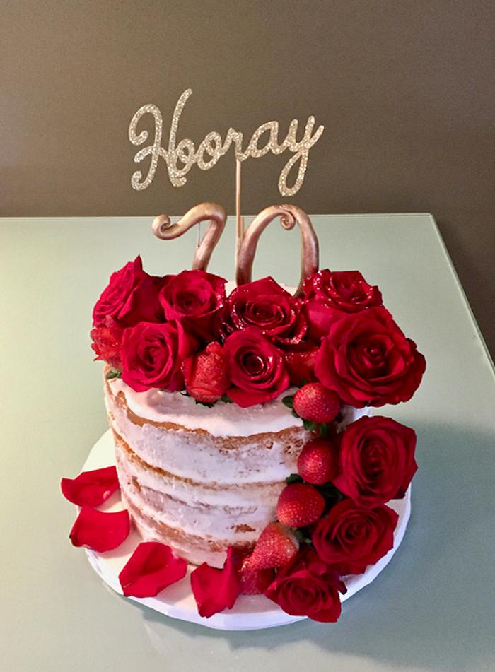 Naked Cake with Strawberries and Roses