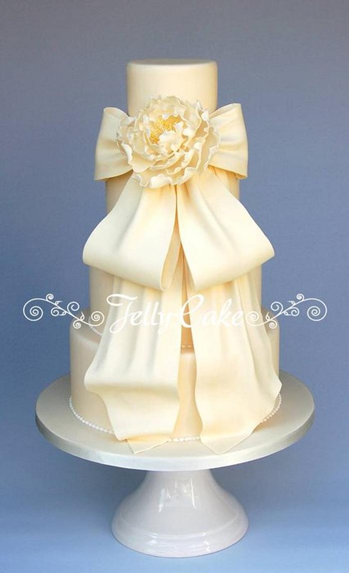 Peony and Bow Wedding Cake