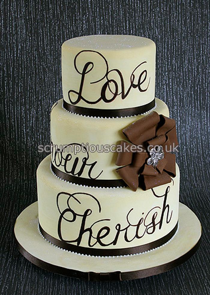 Hand Painted Words Wedding Cake