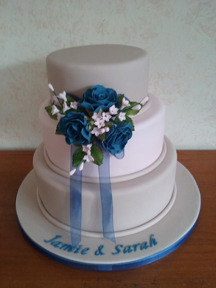Navy Roses Wedding Cake