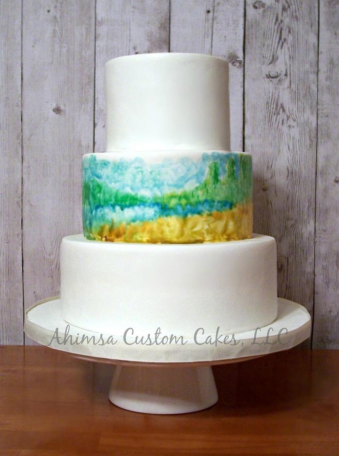 Hand painted Acadia wedding cake