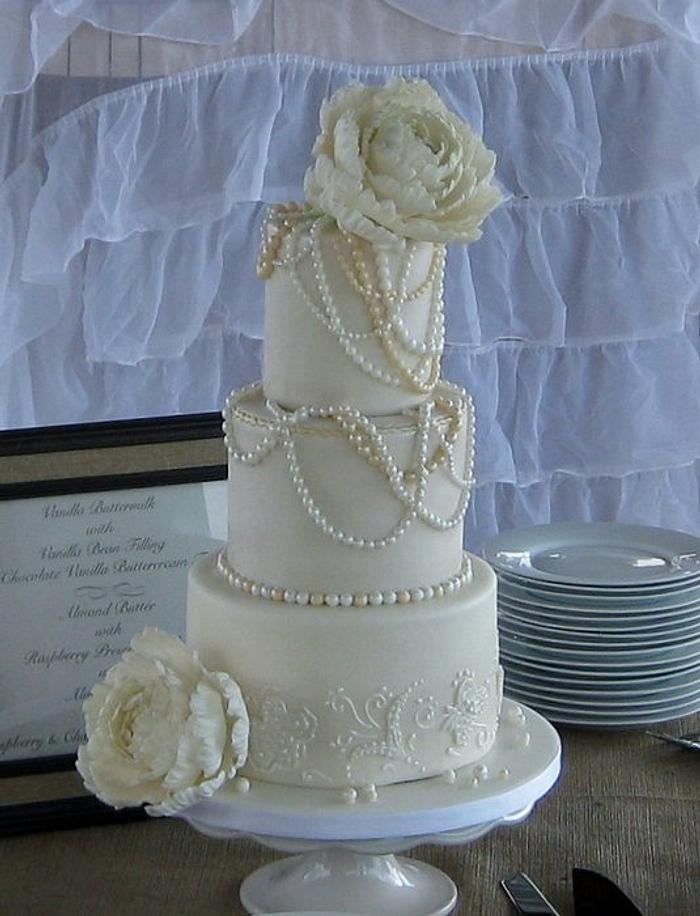 Peony and pearls wedding cake