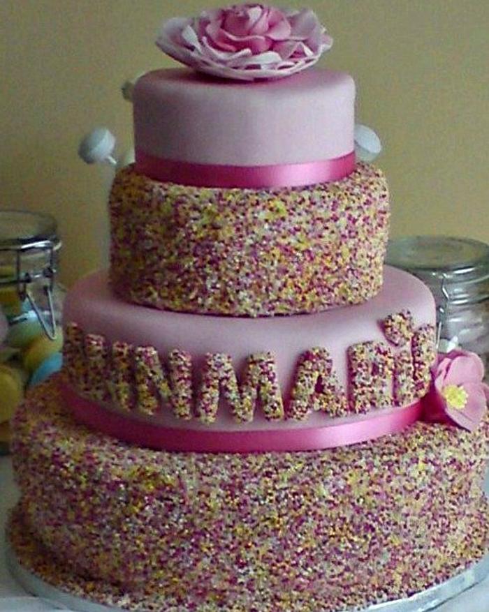 4 Tier Pink Sprinkles Cake