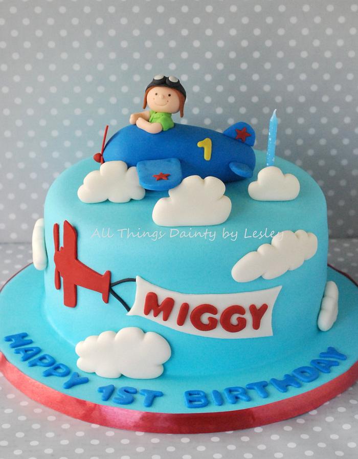 Aviation themed 1st birthday cake