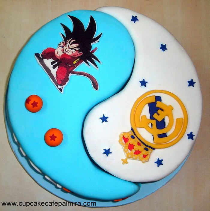 Ying Yang Cake for twins- Goku vs Real Madrid
