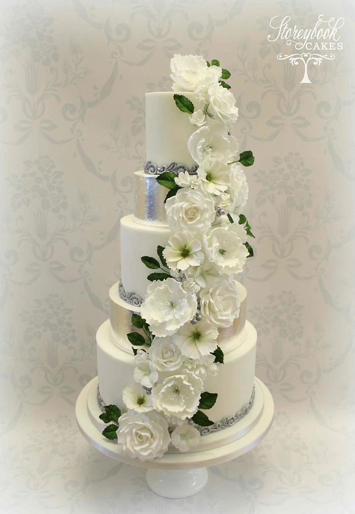 White floral cascade wedding cake