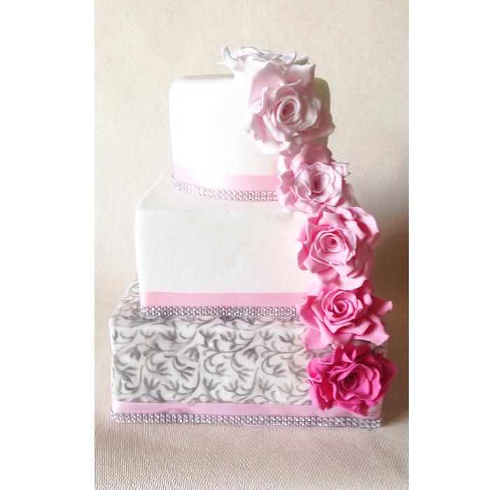 Glitzy pink wedding cake!