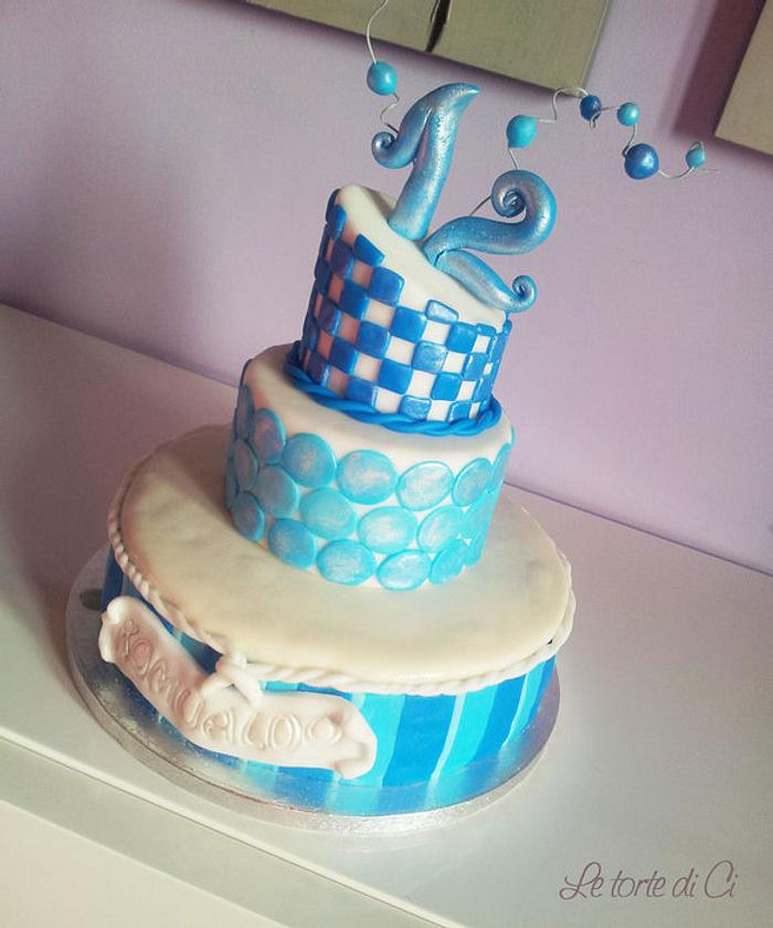 Blue geometric cake