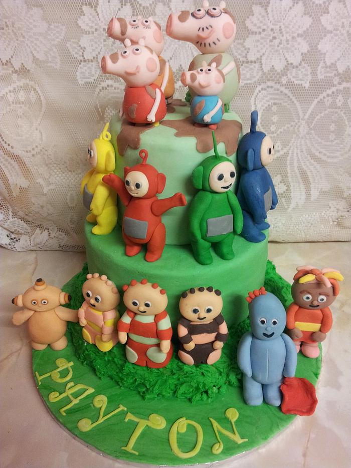 peppa pig, teletubbies and in the night garden cake