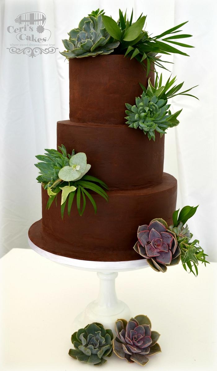 Succulent & Foliage wedding cake