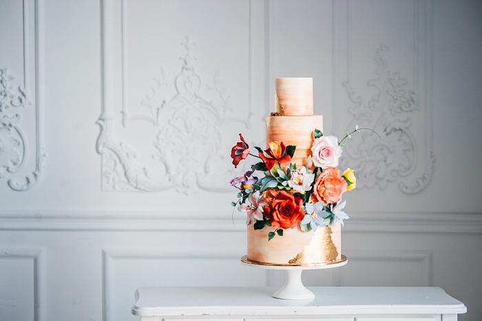 Watercolor Floral Wedding Cake