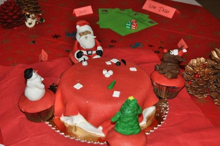 Santa and Friends Playing Bunco Cake