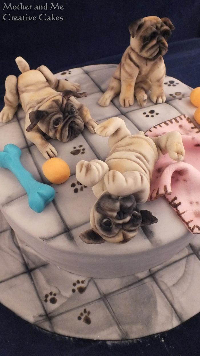 Playful Pugs Cake