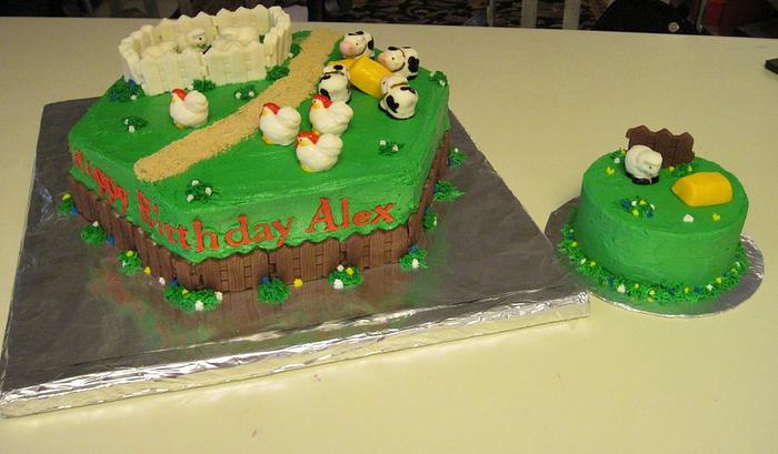 Farm Animal Birthday Cake with Smash Cake - Decorated - CakesDecor