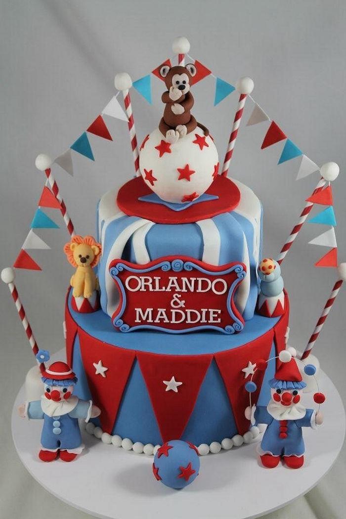 Red, white and blue circus cake