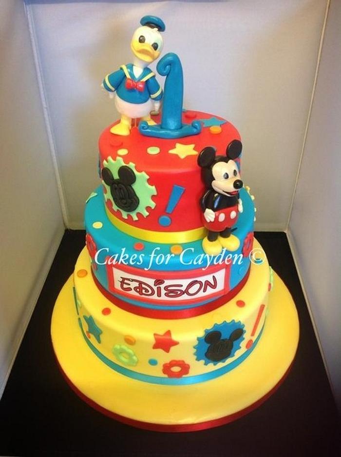 Disney Cake with Mickey Mouse and Donald Duck models