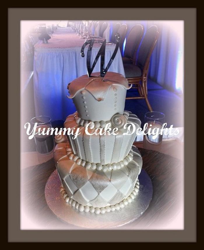 Whimsical yet elegant topsy turvy wedding cake