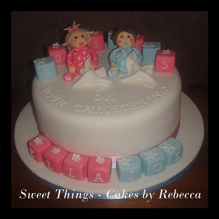 twin christening cake