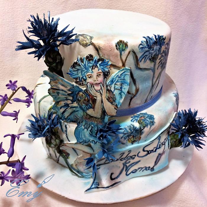 Cornflower cake with fairy