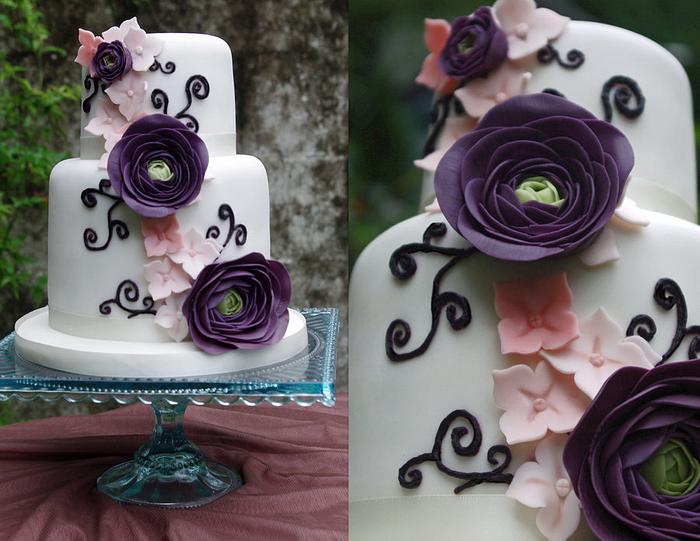 Whimsical Ranunculus Wedding Cake 