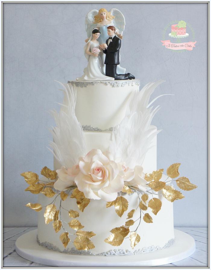Angel wedding cake and cupcakes