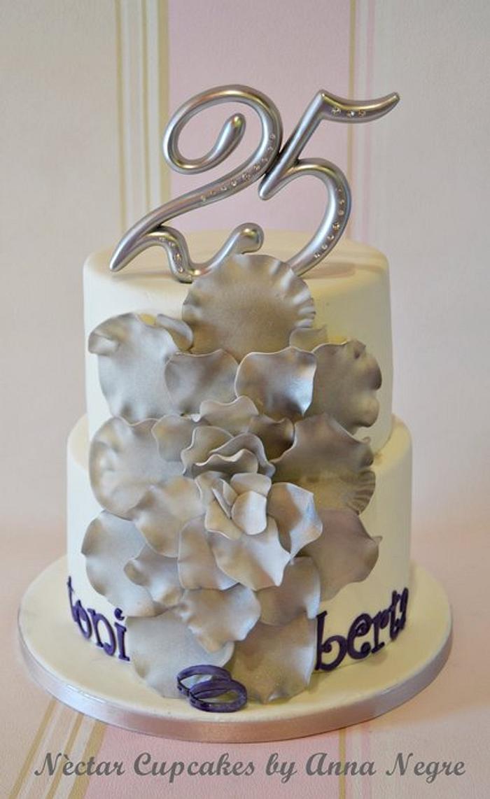 Silver weeding anniversary cake