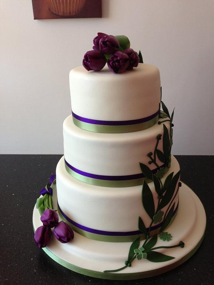 Purple green tulip wedding cake 
