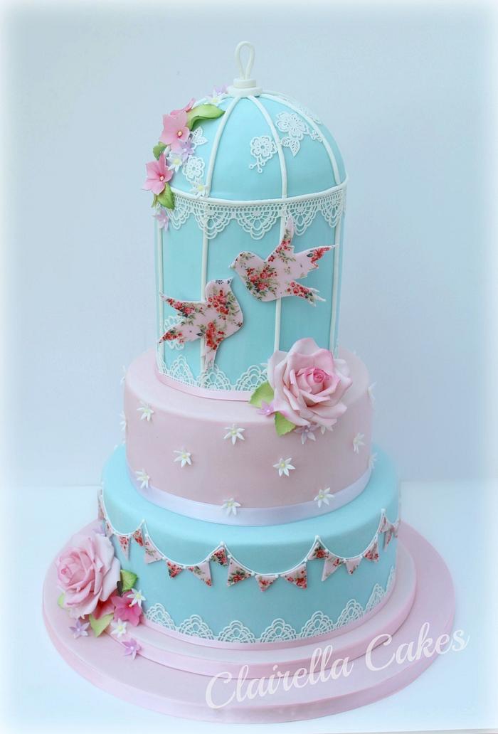 Vintage Cath Kidston Inspired Birdcage Wedding Cake  