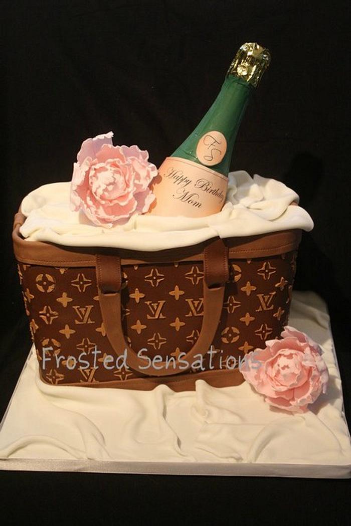 Louis Vuitton Bag Cake With Chocolate Wine Bottle 