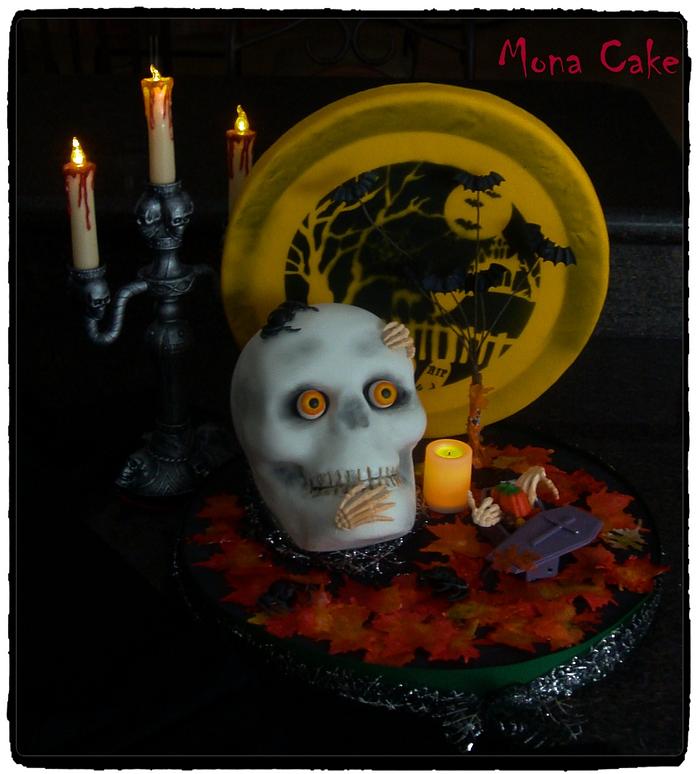 Halloween Skeleton Head Cake with Scenery