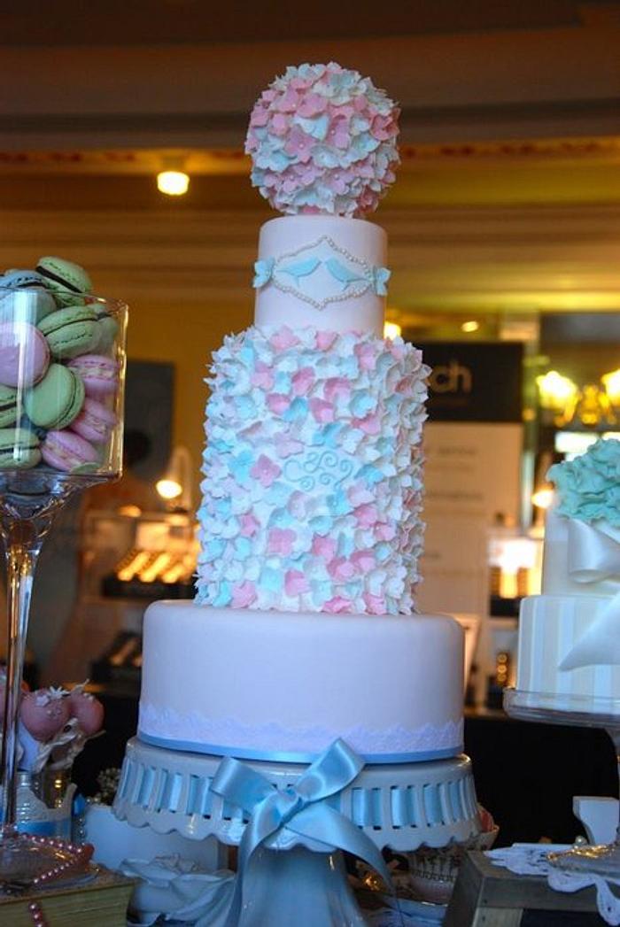Hydrangea flower ball vintage style wedding cake