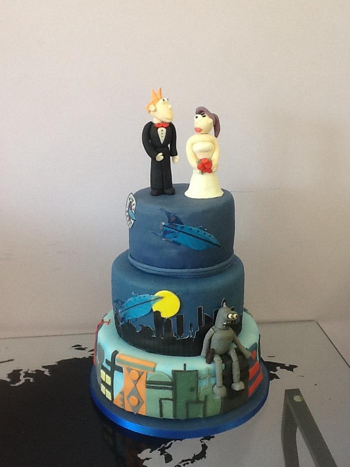 Futurama themed wedding cake 
