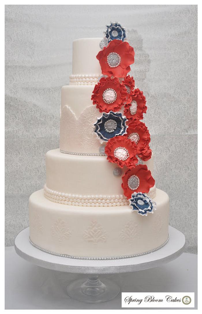 Cascading Flowers Wedding Cake