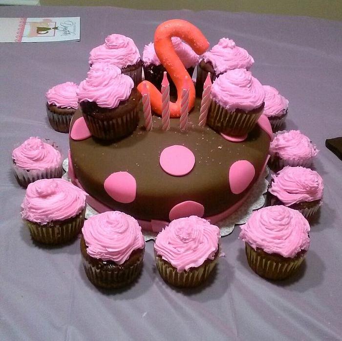 Brown and pink fondant cake