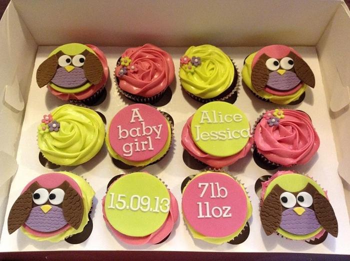 New baby girl owl cupcakes