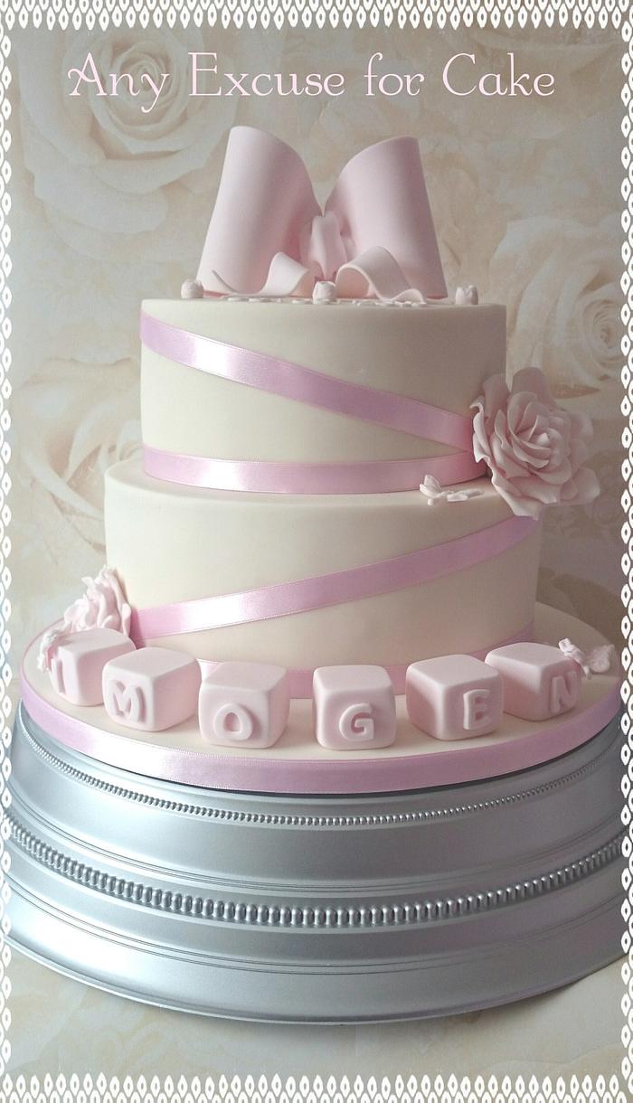 pretty pink christening cake 