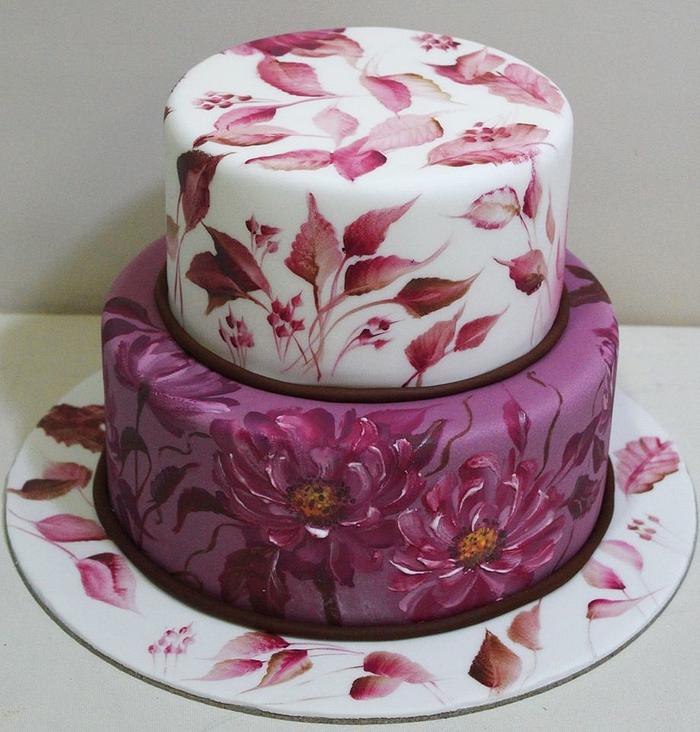 Hand painted cake with flowers