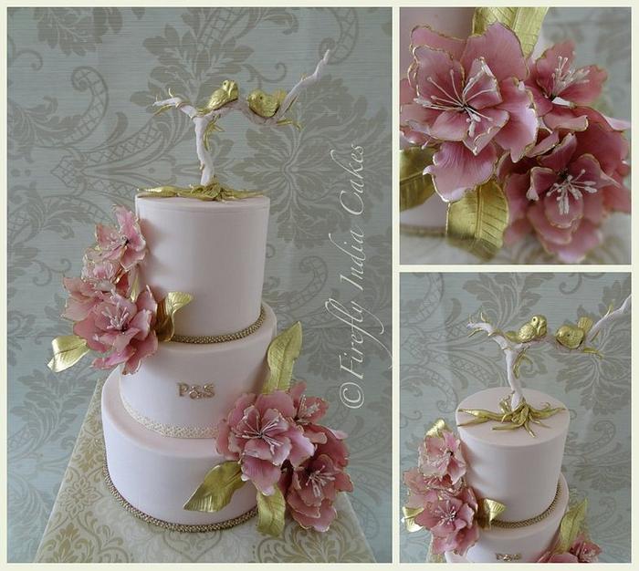 Vintage Pink & Gold wedding Cake
