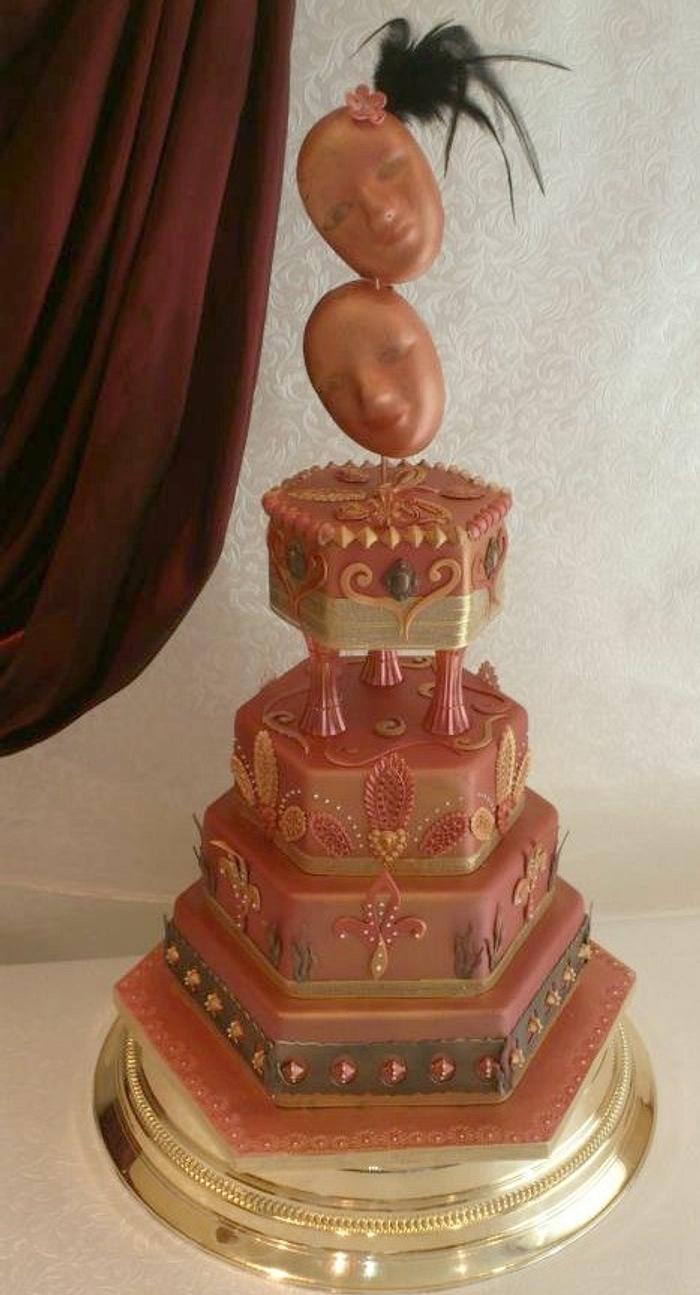 theatrical masks wedding  cake 
