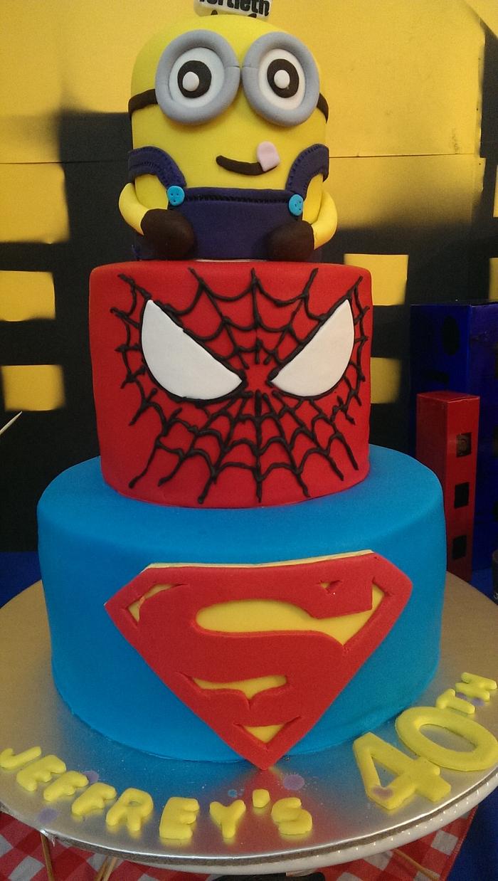 Marvel themed with minion cake
